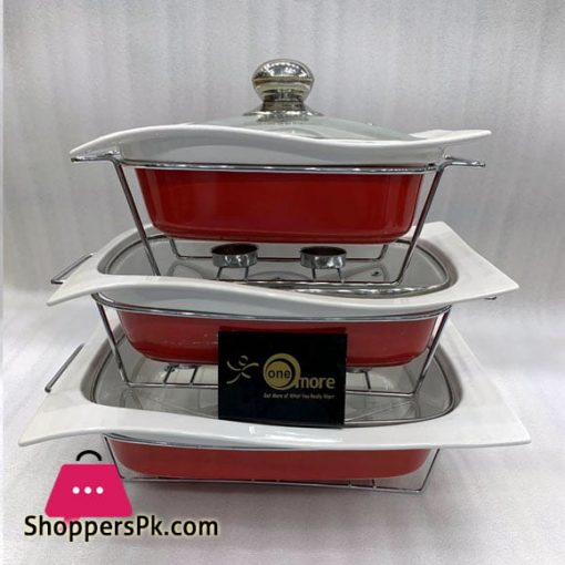 Buffet Dishes With Glass Lids & Stand 3 Pcs Set 009-82-1