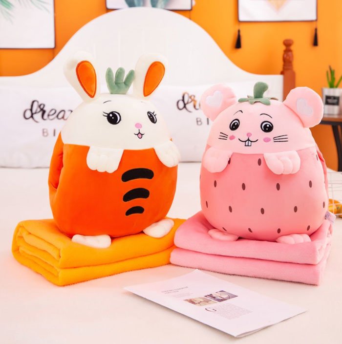 Cartoon Fruit Plush Pillow &Amp; Blanket Set