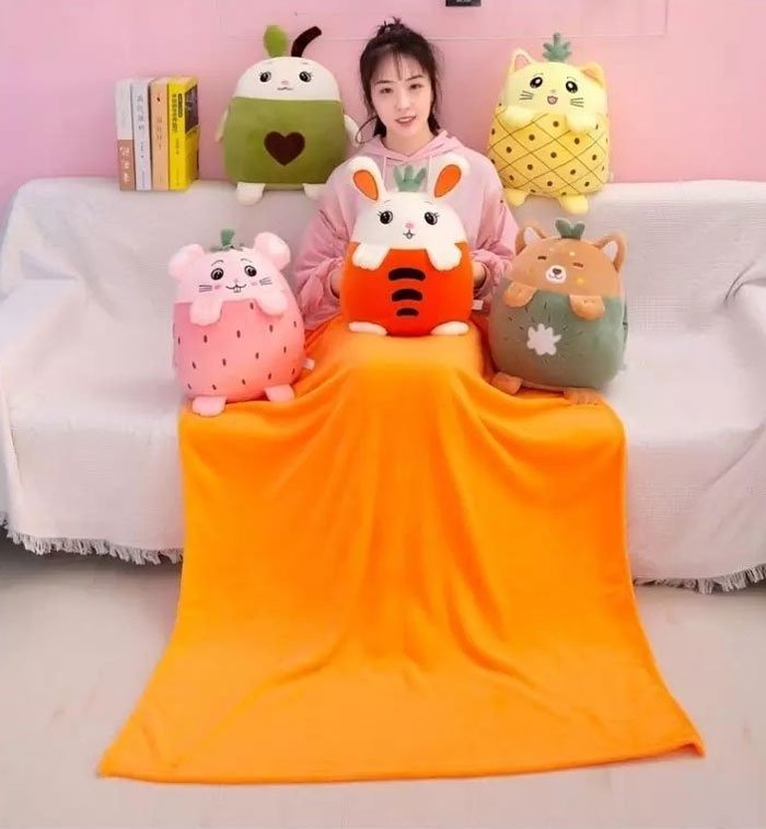 Cartoon Fruit Plush Pillow &Amp; Blanket Set