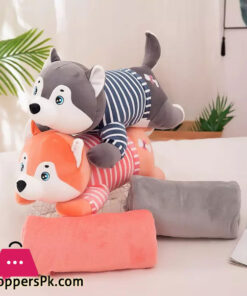Cute Husky Soft Dog Plush Pillow & Blanket Set