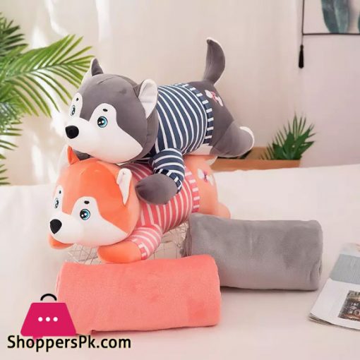 Cute Husky Soft Dog Plush Pillow & Blanket Set