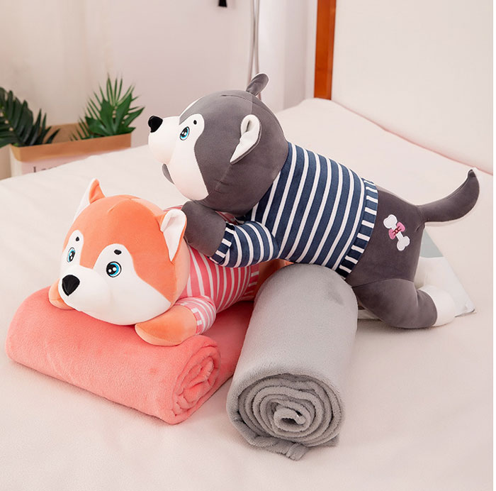Cute Husky Soft Dog Plush Pillow &Amp; Blanket Set