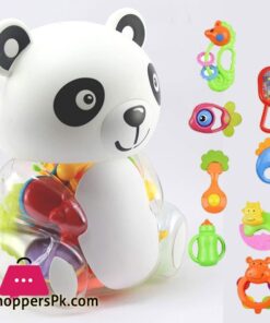 Cute Panda Rattle Set 8 Pcs Box Cum Piggy Bank