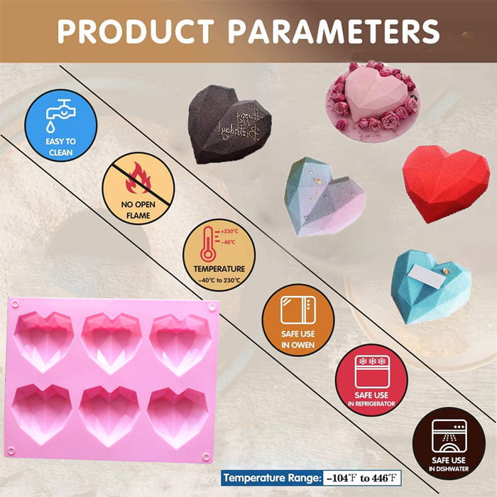 Diamond 3d Heart Shape Silicone Mold 6 Cavity