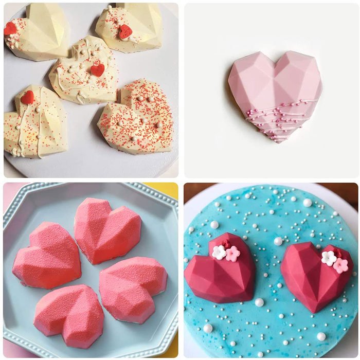 Diamond 3d Heart Shape Silicone Mold 6 Cavity