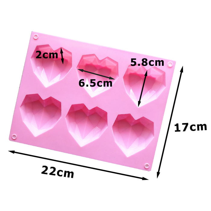 Diamond 3d Heart Shape Silicone Mold 6 Cavity
