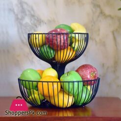 European Style 2-Tier Metal Fruit Basket Bowl - Black