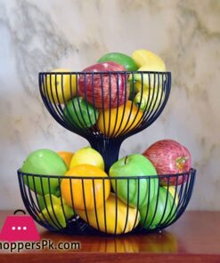 European Style 2-Tier Metal Fruit Basket Bowl - Black
