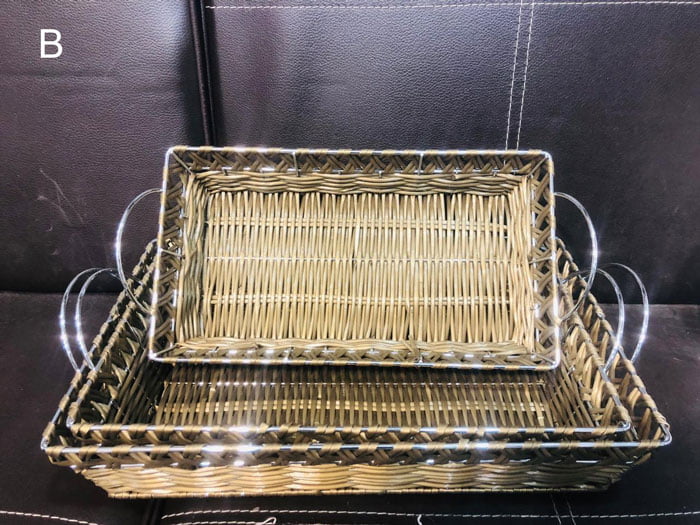 Handcrafted Basket Rattan Basket Iron Matel Serving Tray Decor Fruit Basket 3 Pcs