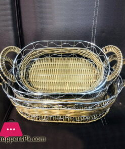 Handcrafted Basket Rattan Basket Iron Matel Serving Tray Decor Fruit Basket 3 Pcs