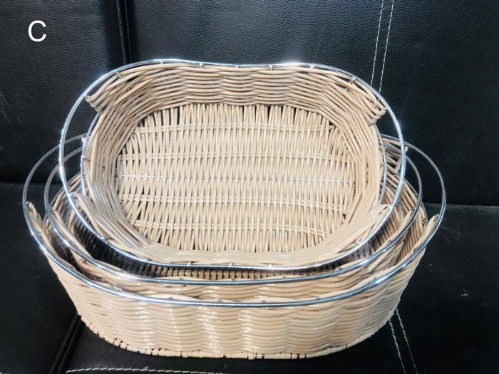 Handcrafted Basket Rattan Basket Iron Matel Serving Tray Decor Fruit Basket 3 Pcs
