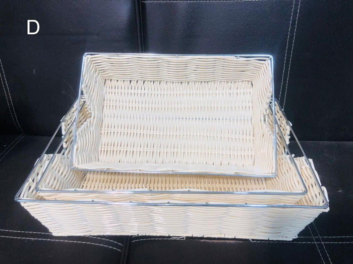 Handcrafted Basket Rattan Basket Iron Matel Serving Tray Decor Fruit Basket 3 Pcs