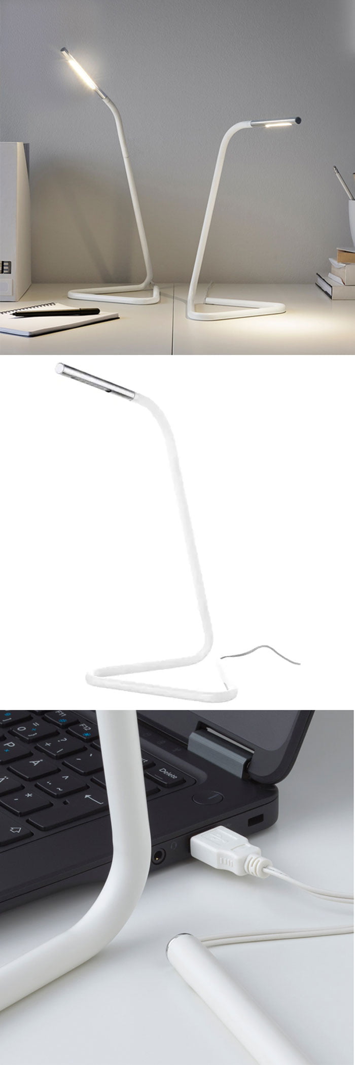 Ikea Harte Led Work Lamp White Silver Colour