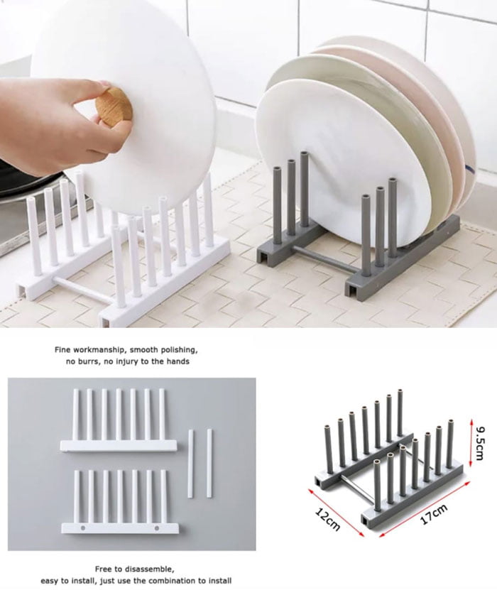 Kitchen Dish Plate Pot Cover Drying Drain Holder Plastic Storage Rack Shelf