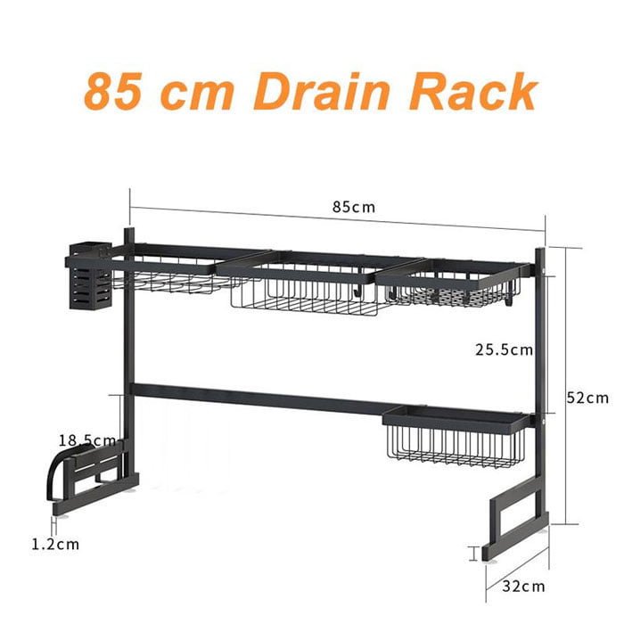 Over The Sink Dish Drying Rack Shelf Stainless Steel Kitchen Cutlery Holder 85Cm