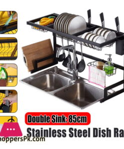 Over The Sink Dish Drying Rack Shelf Stainless Steel Kitchen Cutlery Holder 85cm