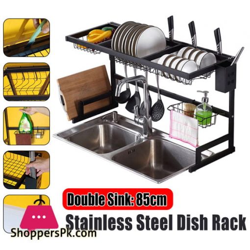 Over The Sink Dish Drying Rack Shelf Stainless Steel Kitchen Cutlery Holder 85cm