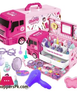 Pretend Play Kids Girls Makeup Truck Kit - Beauty Salon with Realistic Mirror and Fashion & Makeup Accessories Play Set for Girls