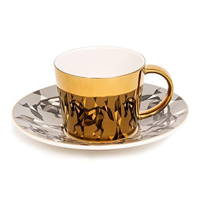 Reflection Mirror Horse Pattern Cup Saucer Porcelain