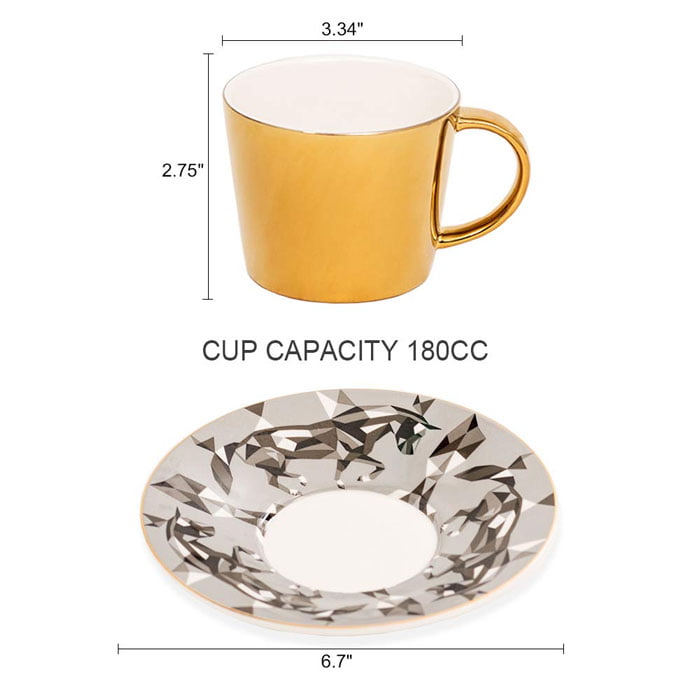 Reflection Mirror Horse Pattern Cup Saucer Porcelain