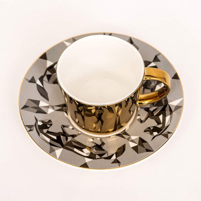 Reflection Mirror Horse Pattern Cup Saucer Porcelain