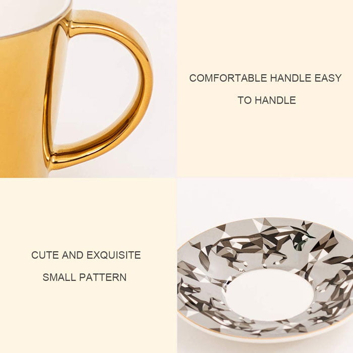 Reflection Mirror Horse Pattern Cup Saucer Porcelain