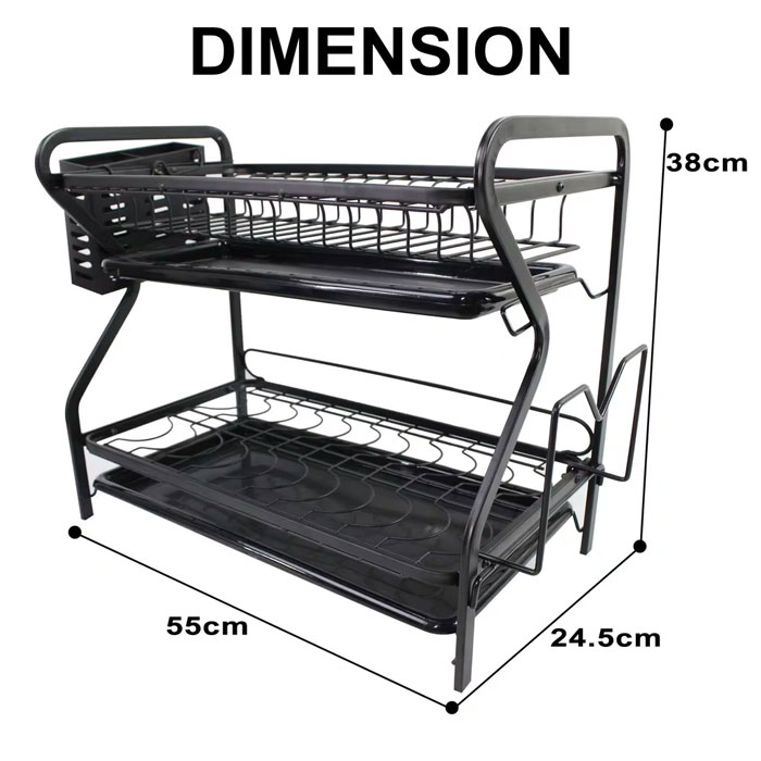 Spk 2 Tier Dish Drying Rack With Drainboard Flatware Organizer And Cutting Board Holder - Mzy-1135