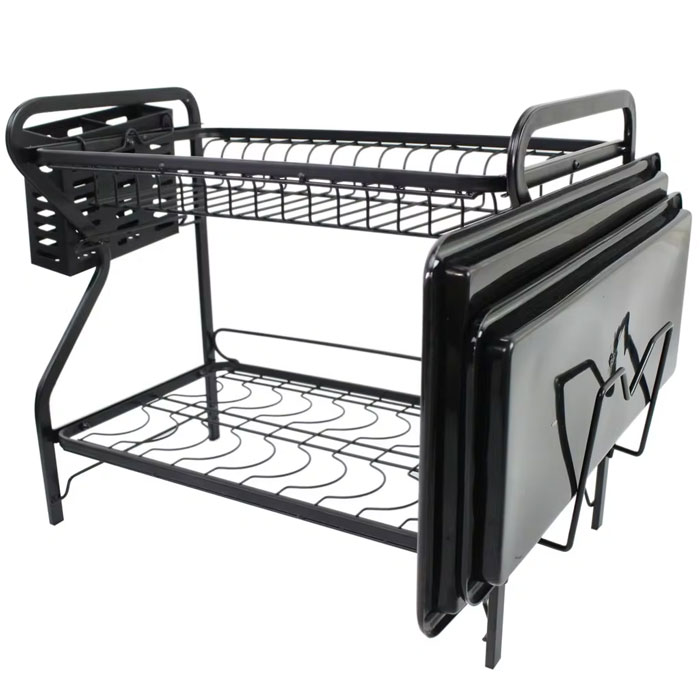 Spk 2 Tier Dish Drying Rack With Drainboard Flatware Organizer And Cutting Board Holder - Mzy-1135