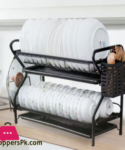 SPK 2 Tier Dish Drying Rack with Drainboard Flatware Organizer and Cutting Board Holder - MZY-1135