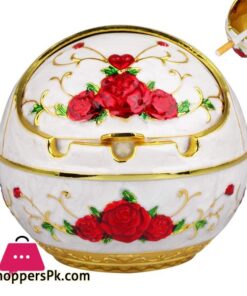 SPK Vintage Windproof Ashtray with Lids Zinc Alloy Cigarettes Ashtray Ash Holder for Outdoor and Indoor (Red Rose White)