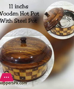 Wooden Hand Crafted Roti Box Hot Pot with Steel Pot 11 Inch