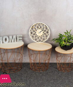 levandeo Metal Basket / Wire Basket Side Tables, Copper, Coffee Table, Storage with Lid, Designer Decorative Table, Set of 3