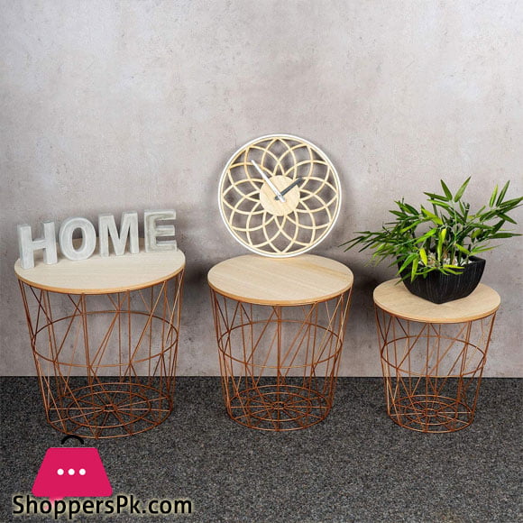 Wire Basket Side Tables Copper Coffee, Round Side Tables With Storage