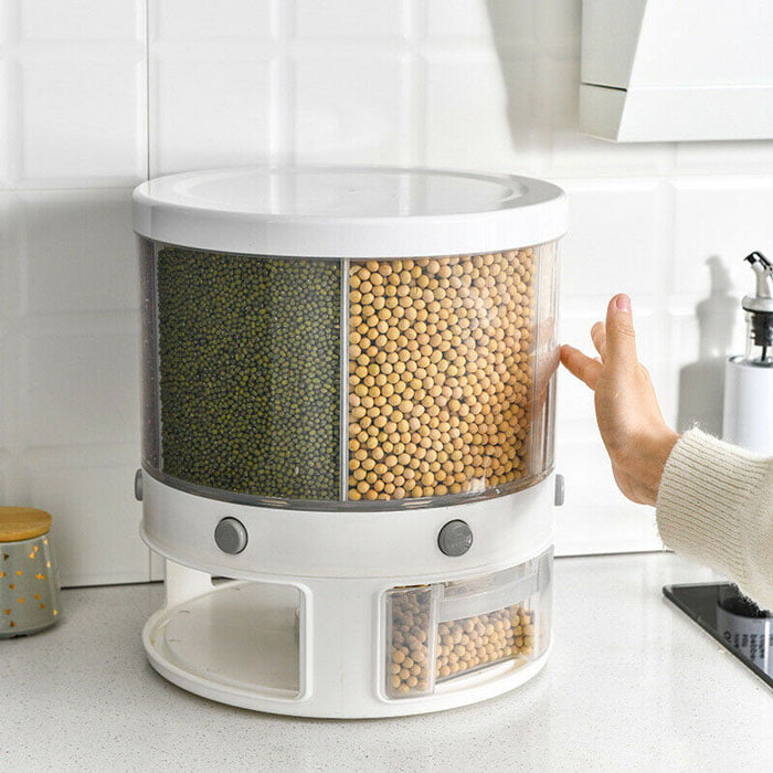 12 Kg Rotation Rice &Amp; Grains Dispenser With 6 Partition Grids