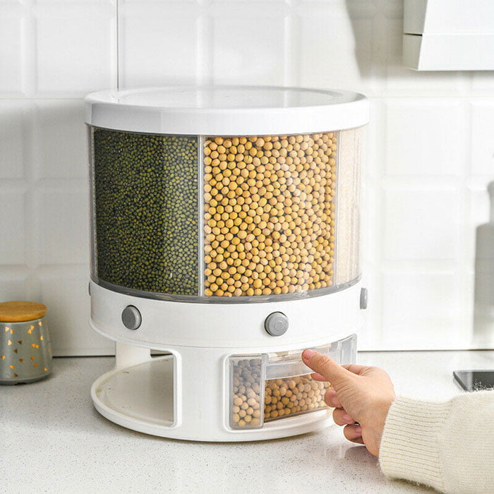 12 Kg Rotation Rice &Amp; Grains Dispenser With 6 Partition Grids