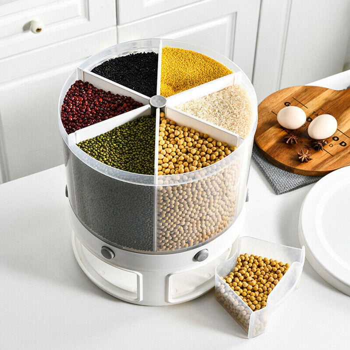 12 Kg Rotation Rice &Amp; Grains Dispenser With 6 Partition Grids