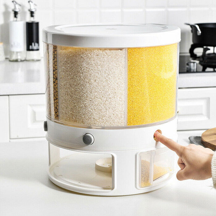 12 Kg Rotation Rice &Amp; Grains Dispenser With 6 Partition Grids