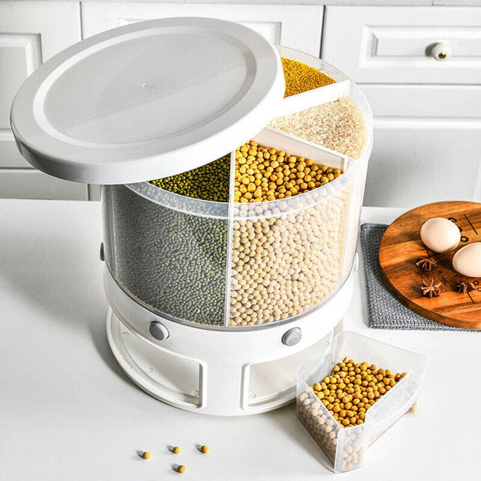 12 Kg Rotation Rice &Amp; Grains Dispenser With 6 Partition Grids