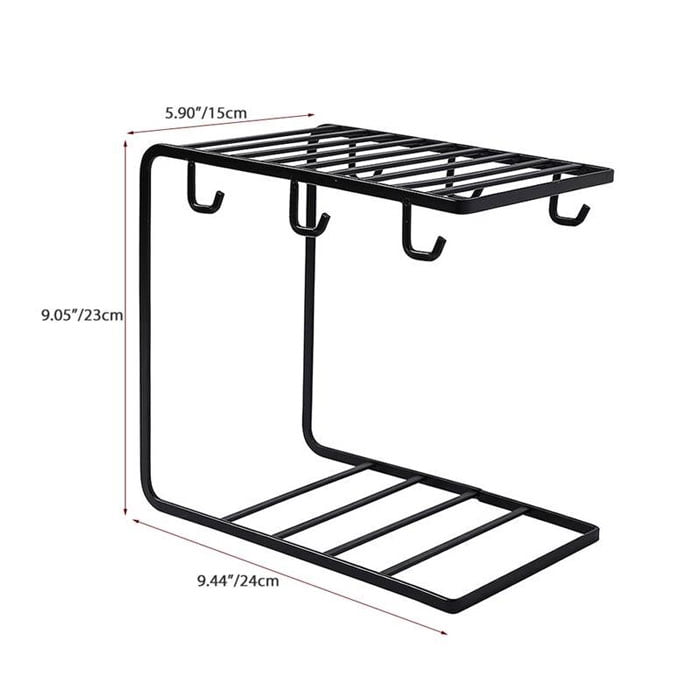 2 Tier Tea Coffee Cup Holder Kitchen Mug Dish Multi-Functional Drying Storage Racks With 6 Hooks
