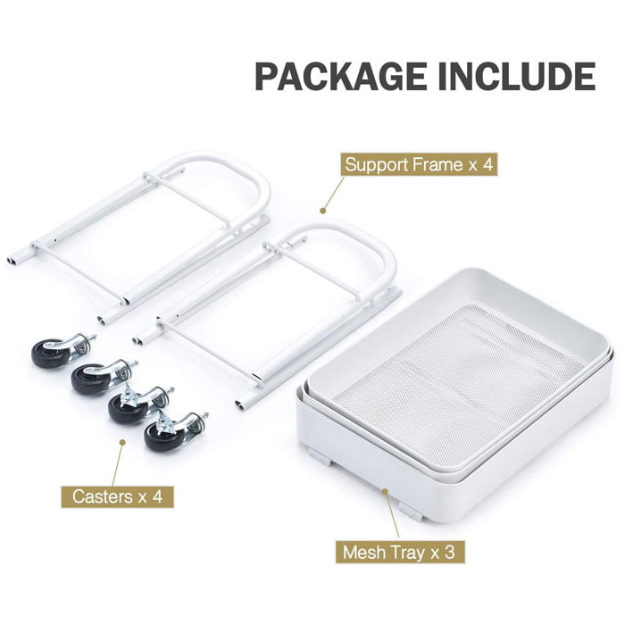 3-Tier Rolling Cart Storage Trolley On Wheels, 3-Tier Utility Cart With Metal Mesh Basket Organization Mobile Storage Rack Shelves For Kitchen Home Office Garage Bathroom, No Screws Assemble