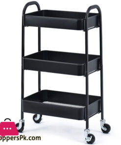 3-Tier Rolling Cart Storage Trolley on wheels, 3-Tier Utility Cart with Metal mesh basket Organization Mobile Storage Rack Shelves for Kitchen Home Office Garage Bathroom, No Screws Assemble