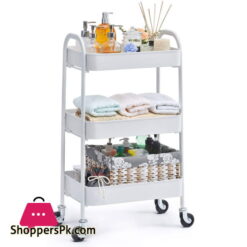 3-Tier Rolling Cart Storage Trolley On Wheels, 3-Tier Utility Cart With Metal Mesh Basket Organization Mobile Storage Rack Shelves For Kitchen Home Office Garage Bathroom, No Screws Assemble