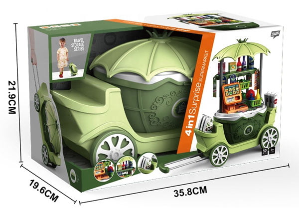 4 In 1 Surprise Supermarket Set Portable Trolley Case And Basket Mobile Stalls For Kids