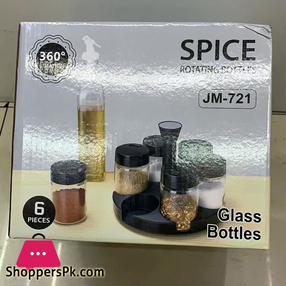 6-Pieces Spices Seasoning Bottles Jars With Rotation Base 3 6-Pieces Spices Seasoning Bottles Jars With Rotation Base