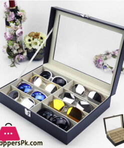 8 Grids PU Leather Sun glasses Case Organizer Box Google Box