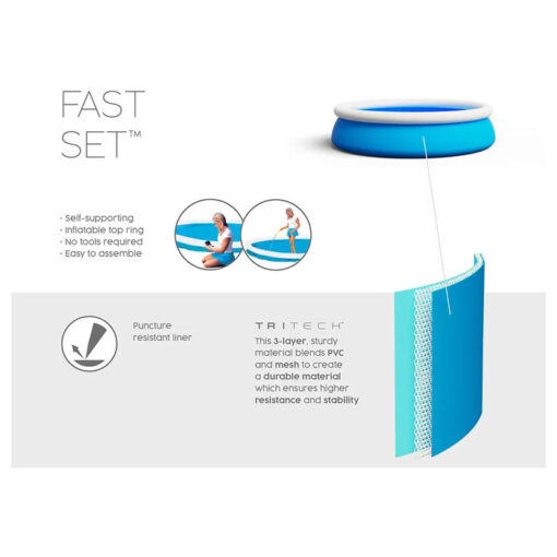 Bestway Fast Set Inflatable Pool Set Round Ring Above Ground Swimming ...