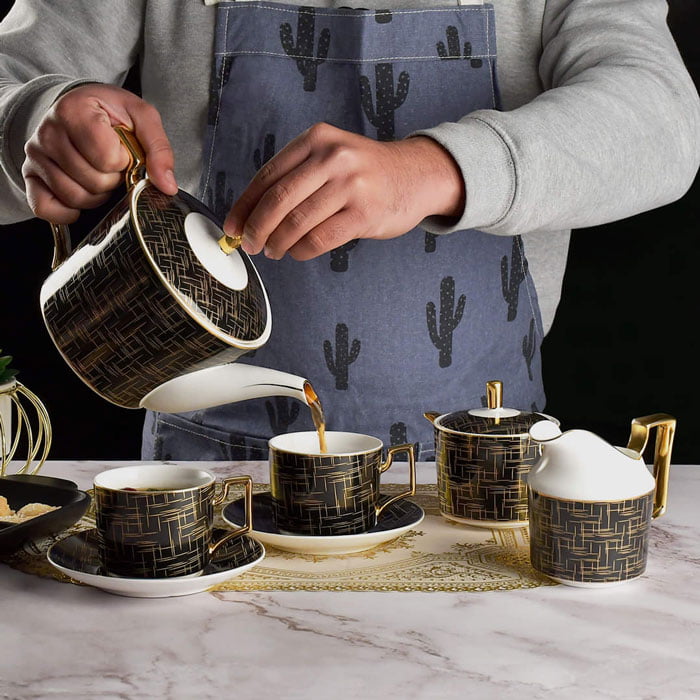 Black N Gold Pattern Tea Set-15 Pcs