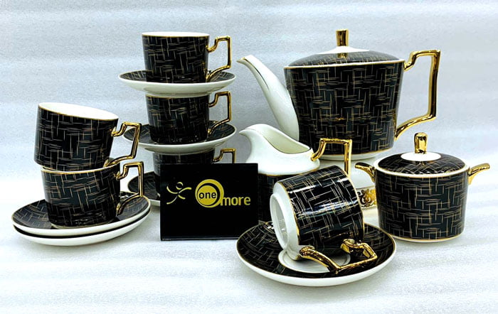 Black N Gold Pattern Tea Set-15 Pcs