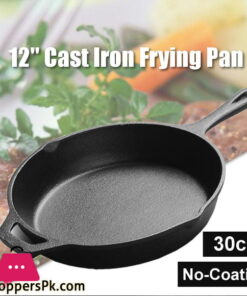 Cast Iron Skillet Pan Durable Fry Pan Double Handle -12 Inch