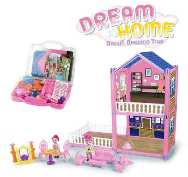Dream Home Buildable Dollhouse With Accessories In Suitcase